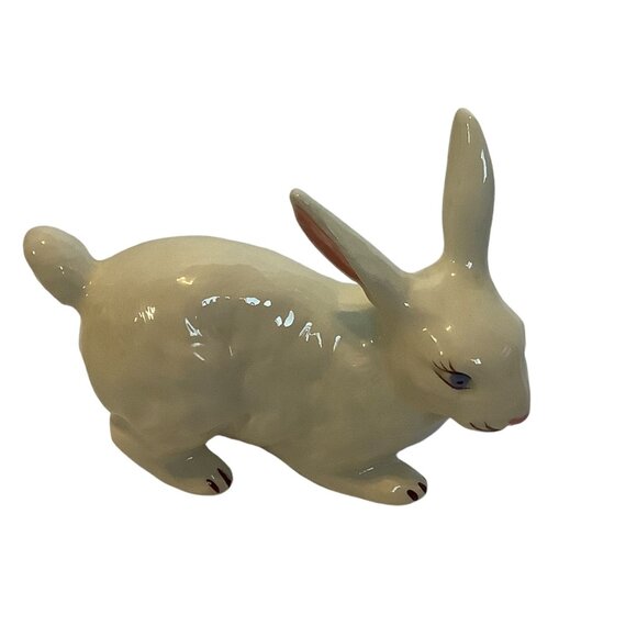 Vtg White Bunny Figure Handcrafted Signed Barb 4.25"x3" Blue Eyes Glazed Easter - Picture 1 of 7
